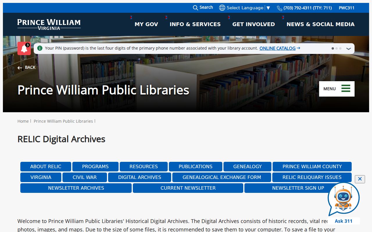 Prince William County city directory companion records in RELIC digital archives