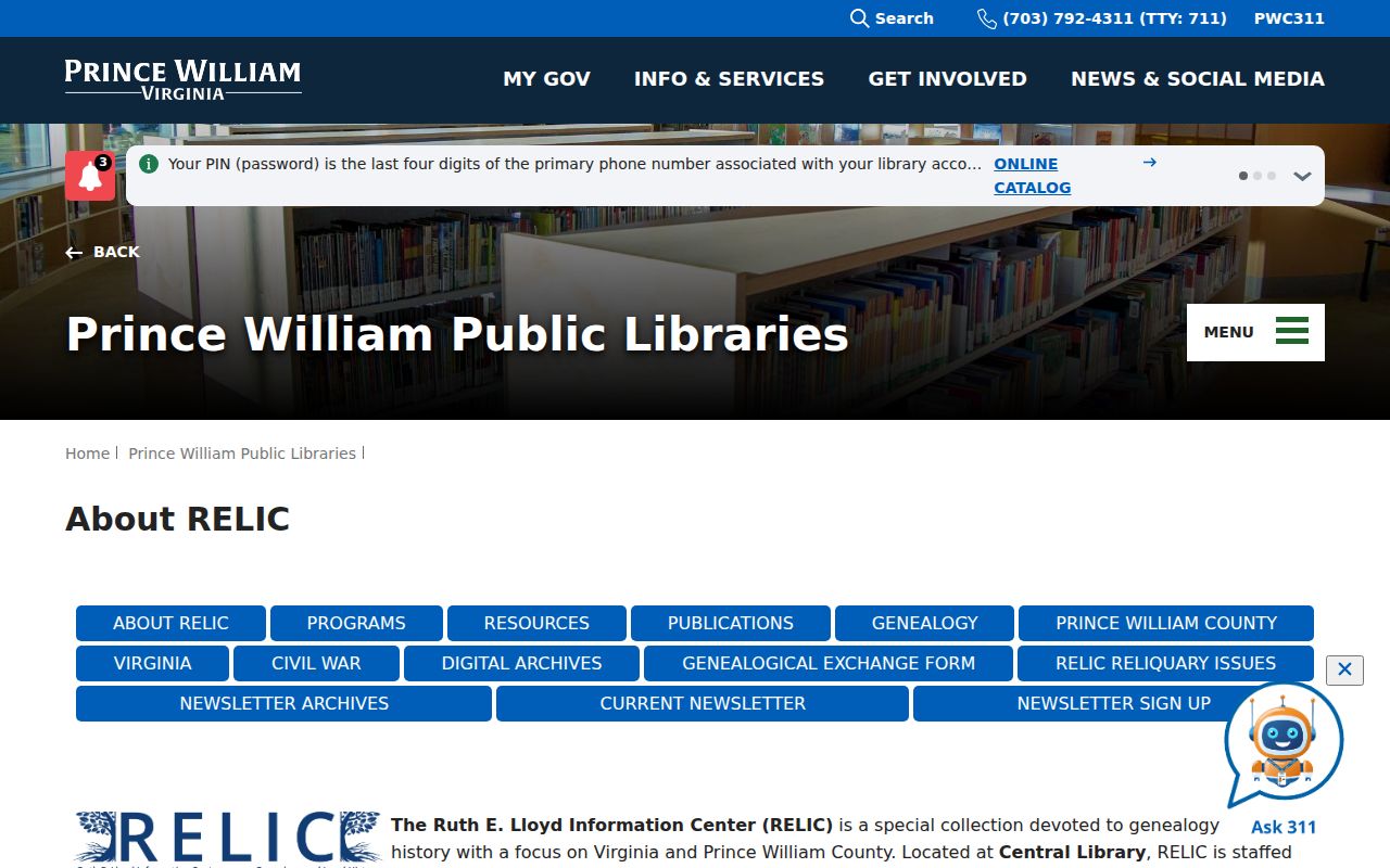 Prince William County city directory research information at RELIC