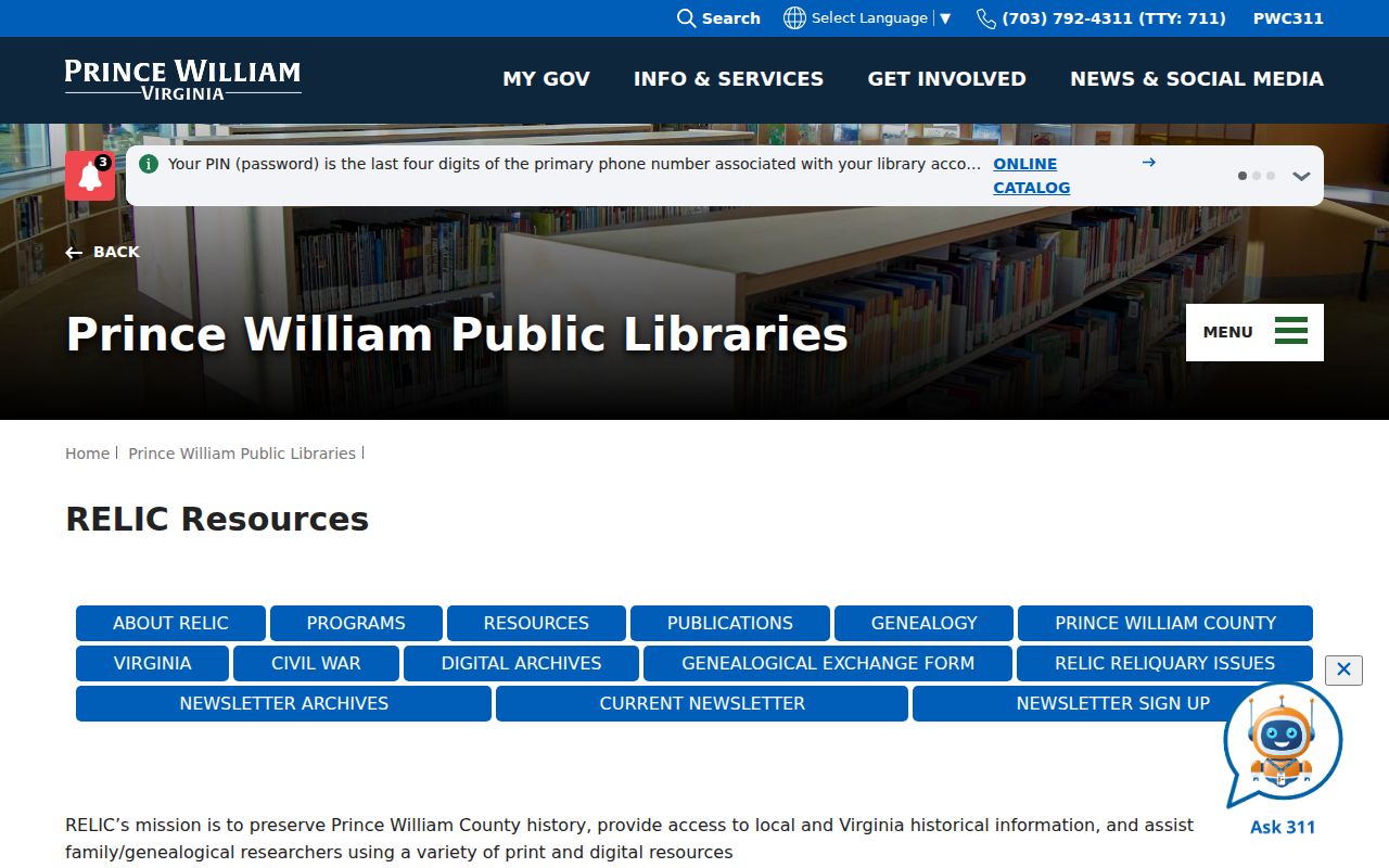 Prince William County city directory companion resources at RELIC