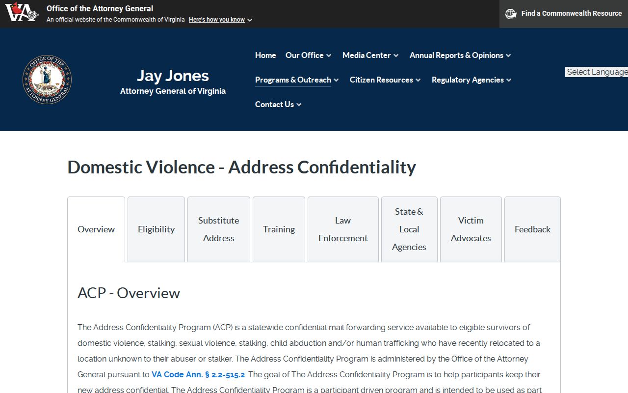 Prince William County resident directory Virginia Address Confidentiality Program safeguards