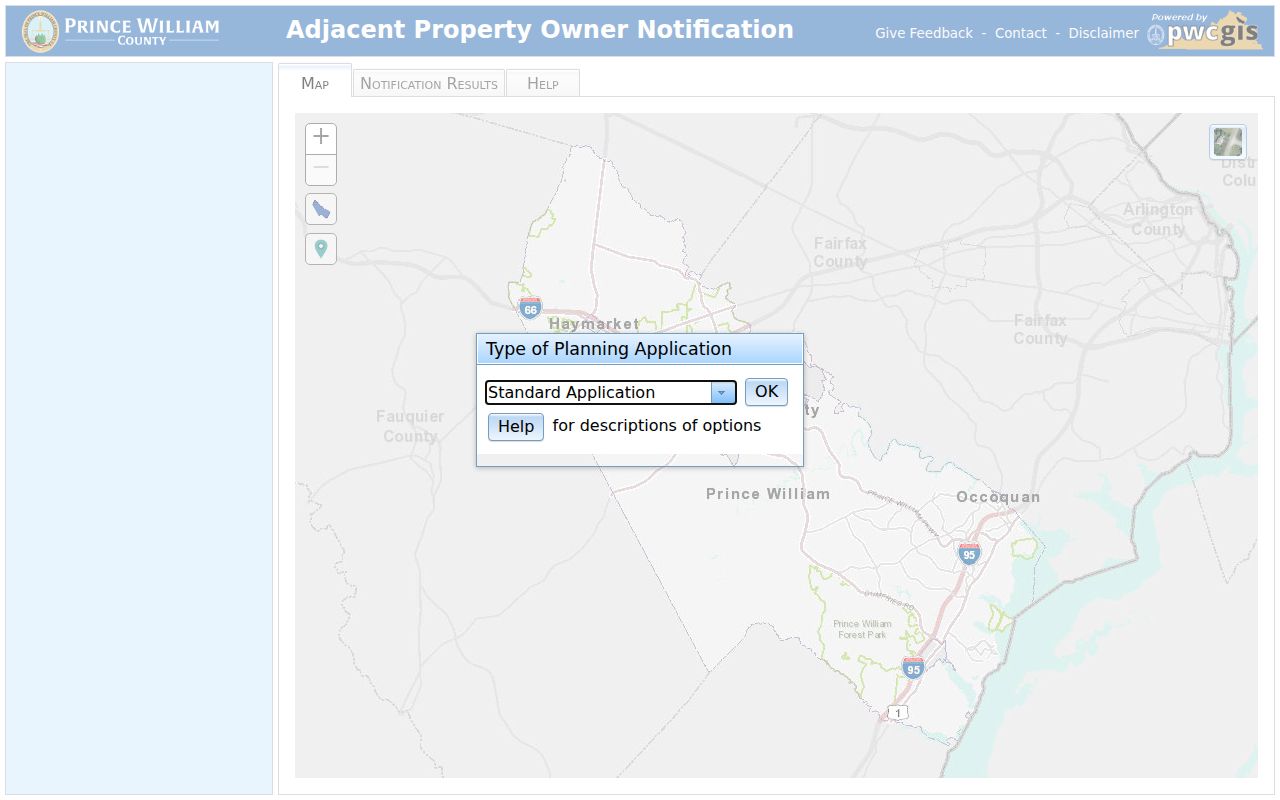 Prince William County neighbors adjacent property notification tool