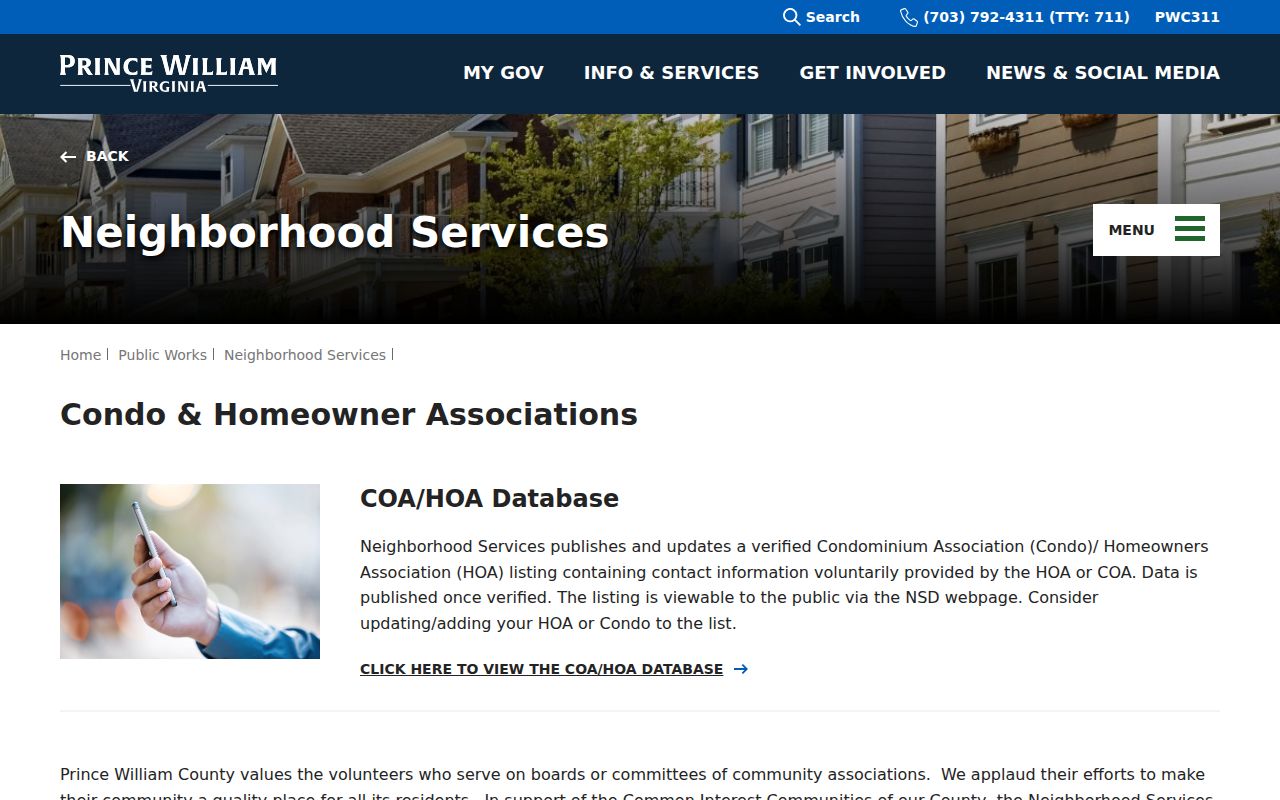 Prince William County neighbors HOA and condominium association information