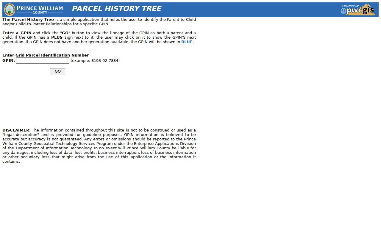 Prince William County previous residents research using the Parcel History Tree