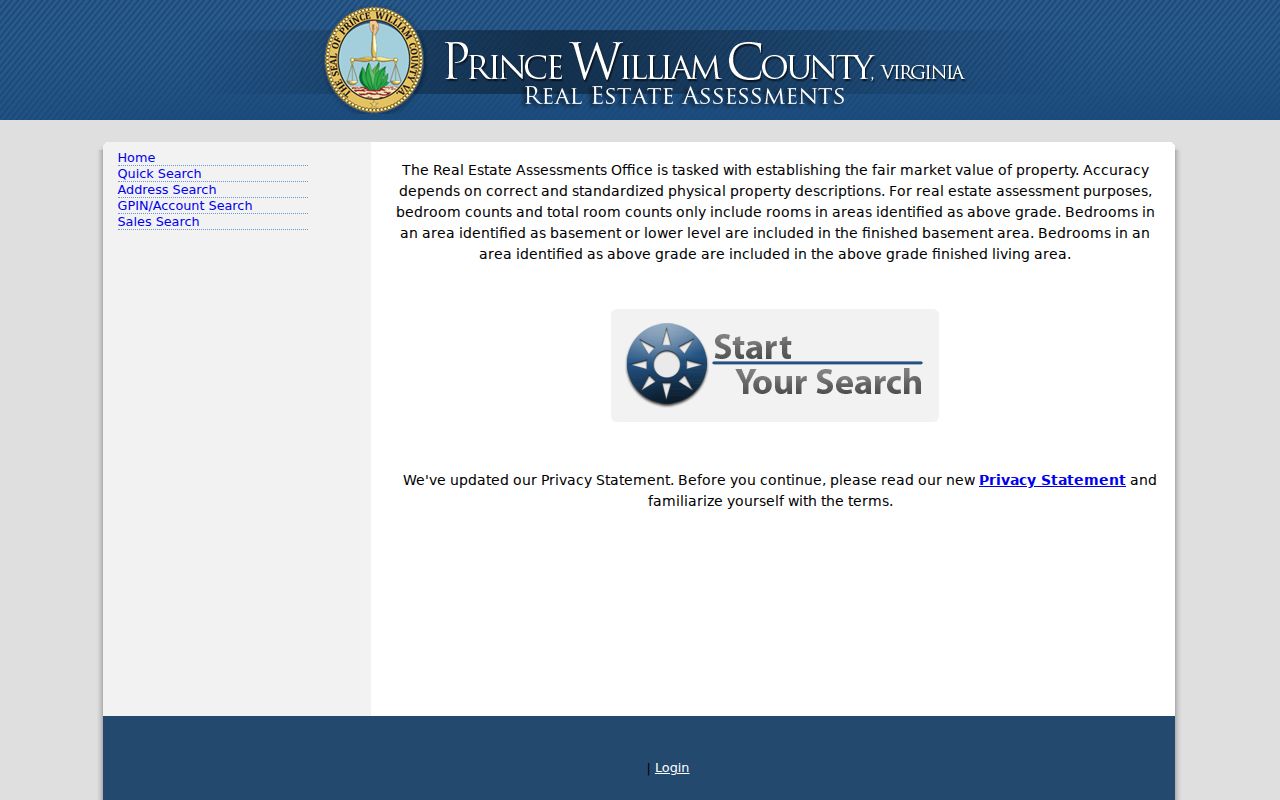 Prince William County street directory real estate assessment search options
