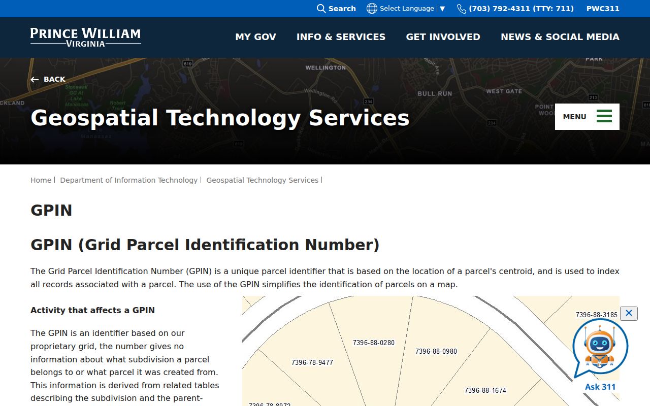 Prince William County street directory GPIN guidance