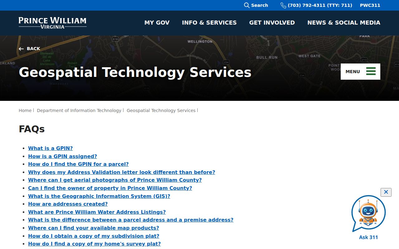 Prince William County street directory GIS address and aerial imagery guidance